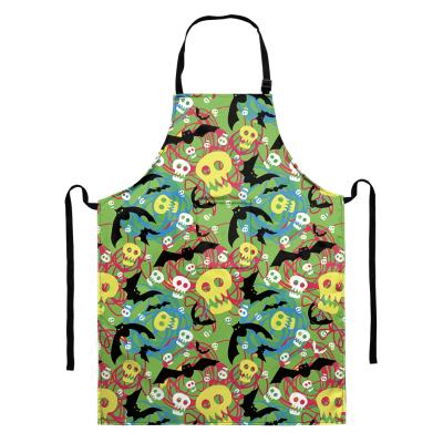 China Halloween Spirits Drinks/Food Skeleton HT Green Long Adult Aprons Easy Working Pocket Decoration Cooking Apron for sale