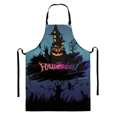 China Factory 2021 Wholesale Blue Creepy Castle Witch Drink/Food Style Adult Custom Apron For Halloween In November for sale