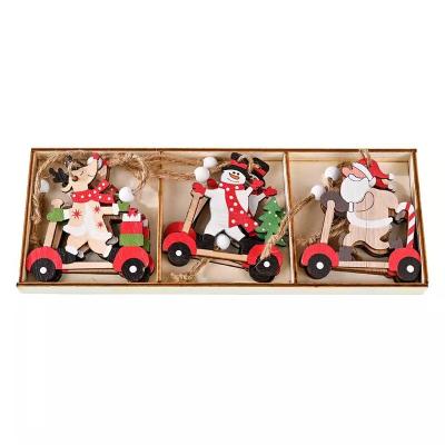 China Santa Claus Combination Pendant Wooden Car Christmas Tree Decoration Cartoon Semi-mechanical and Semi-manual Christmas Tree Decoration Accessories for sale