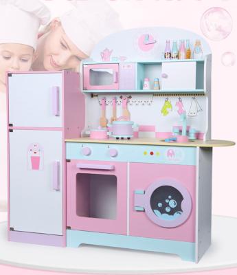 China Toy New Educational Wooden Simulation Children's Game Home Kitchen Refrigerator Stove Combination Large Kitchen Toy for sale