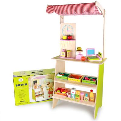 China Toy Wooden Play House Children's Toy Set Simulation Vending Shelf Fruit Rack Kindergarten Educational Role Play for sale