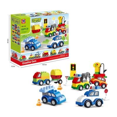 China 60 Building Toy Variety Car Building Blocks Combination Police Car Large Particle Cartoon Car Set Building Block Toy Handsome for sale