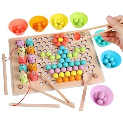 China Montessori Eco-friendly Material Wooden Kids Toys Baby First Educational Brain Training Board Math Game Toy For Children Clip Beads Hands Puzzle for sale