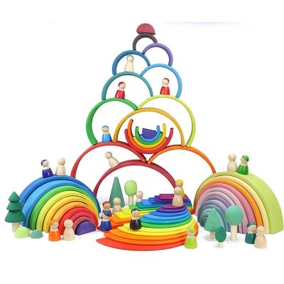 China Eco-Friendly Material Baby Toys 12Pcs 6Pcs Rainbow Blocks Wooden Toys For Children Large Creative Rainbow Building Block Montessori Educational Toy for sale