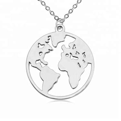 China Travel Jewelry 925 Sterling Silver 14K Delicate Gold Filled World Map Pendant Necklace CLASSIC for sale