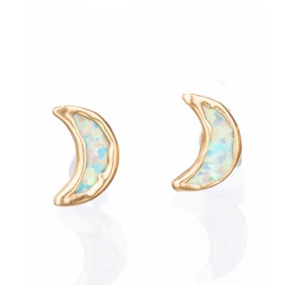 China TRENDY 925 Sterling Silver Minimalist Created Opal Moon Stone Jewelry Stud Earrings for sale