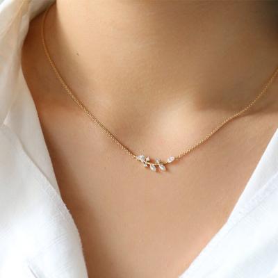 China TRENDY Minimalist 925 Sterling Silver Dainty Zircon Leaf Necklace Jewelry For Women for sale