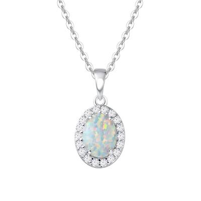 China TRENDY Sterling Silver Oval Opal Pendant Necklace Fashion Women Jewelry 925 for sale