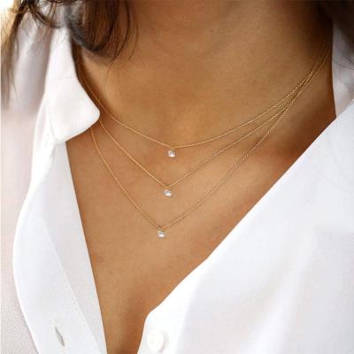 China FASHIONABLE 925 Sterling Silver Minimalist Multi Layer Gold Plated Necklace Tasty Plata 925 CZ Necklace for sale