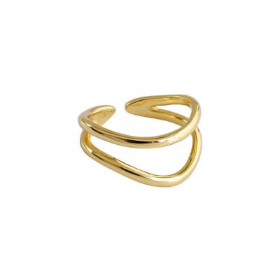 China TRENDY Minimalist Double Layer Curve Rings 925 Sterling Silver 18K Gold Plated Jewelry Ring for sale