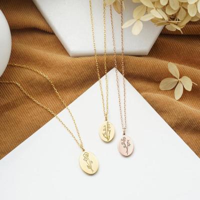 China TRENDY 925 Sterling Silver Jewelry 12 Month Oval Flower Birthstone Flower Pendant Gold Necklace for sale