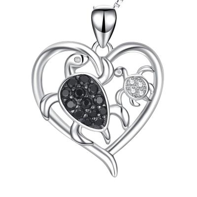 China TRENDY 925 Sterling Silver Mom and Kid Sea Turtle Heart Pendant Necklace for sale