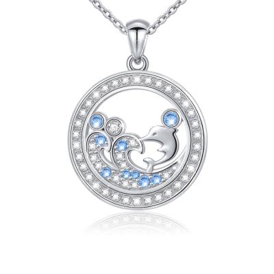 China Women's 925 Sterling Silver Cz Ocean Wave Silver Dolphin Necklace Pendant Necklace Jewelry for sale