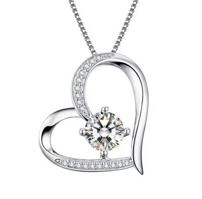 China FASHIONABLE Sterling Silver Love Heart White CZ Party Jewelry 925 Big Heart Dangle Clavicle Necklace for sale