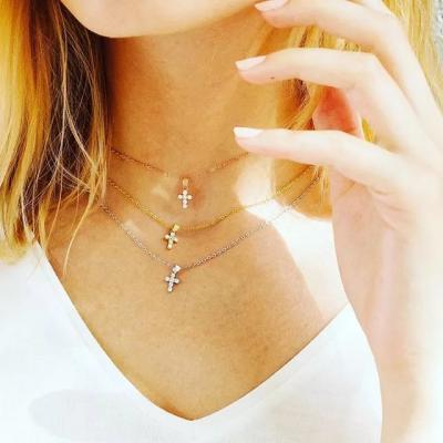 China FASHIONABLE Jewelry S925 Sterling Silver Tiny Cute Cross Necklace 925 Sterling Silver Cubic Zircon Cross for sale