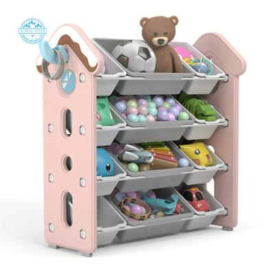 China A06215C Children Stocked Toy Storage Shelf Plastic Front Open 4 Layer Baby Small Toy Shelf Storage Box for sale