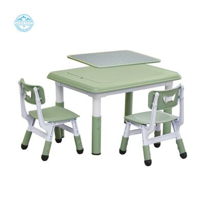 China Kids Study Plastic Play Table A06124 Kindergarten Furniture Multifunctional Adjustable LEGO Blocks 3 in 1 Kids Study Table and Chairs with Storage for sale