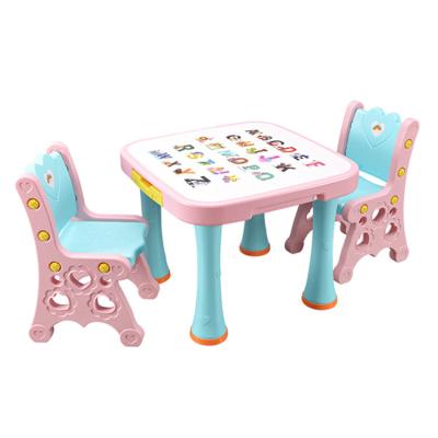 China Modern professional kids furniture A06112 1 table and 2 chairs set for kids study plastic table for sale