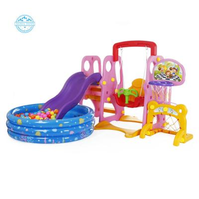 China Plaground A01213C Kids Indoor And Outdoor Playground 5 In 1 Combo Kids Slide Swing For Kids for sale