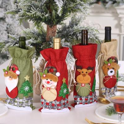 China Christmas Decoration Sinyoo Party Hotel Christmas Decorations Kitchen Table Drawstring Christmas Red Wine Bottle Cover for sale