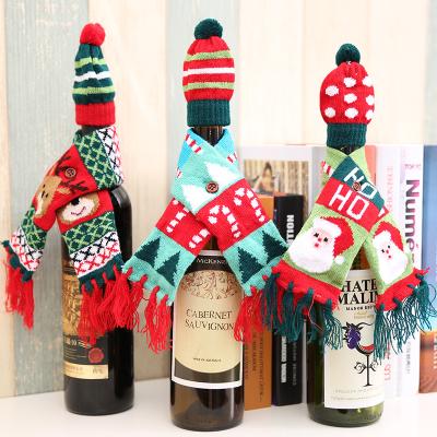 China High Quality Christmas Decoration New Sinyoo Christmas Knitted Sweater Santa Hat And Scarf 2 Pcs Wine Bottle Cover Set for sale