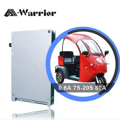 China Smart electric vehicles A-warrior BMS lifepo4 19S 60V 80A bluetooth rickshaw bms for Mahindra electric 3 wheelers with excess balance function for sale