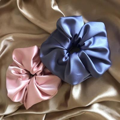 China Fashionable wholesale solid color extra large scrunchies ponytail private label satin scrunchies set elastic hair scrunchies for women for sale