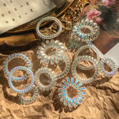 China New Popular Premium Quality Large Colorful Beads Girl Women Clear Beads Elastic Hair Bands Telephone Line Coil Cord Wire Hair Ties for sale