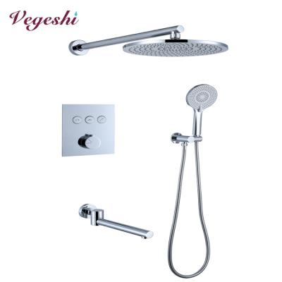 China Without Slide Bar Vegeshi Hot Selling 3-Function Chrome Thermostatic Bath Shower Faucets Mixer Taps Wall Mounted Bathroom Accessories for sale