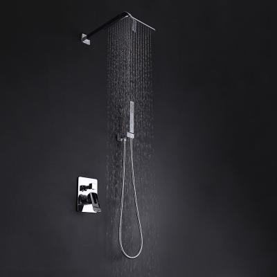 China 2023 Hot Cold Waterless Slide Bar Mixer Concealed Chrome Shower Set With 10 Inch Pressure Square Rainfall Shower Head And Brass Hand Spray for sale