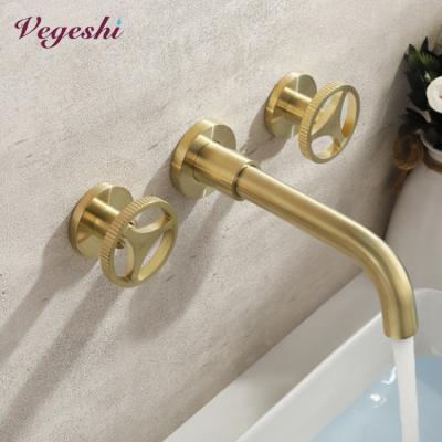 China Vegeshi 2023 Rose Gold Brass Basin Mixer Taps High Quality Metered Wall Mounted Waterfall Basin Faucet Bathroom Faucet for sale