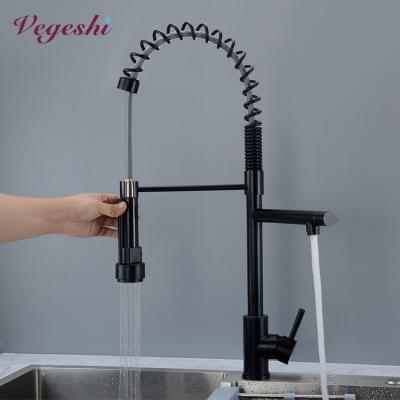 China High Quality Commercial Faucets Vegeshi 304 Stainless Steel Spring Metered Pull Down Kitchen Sink Faucet With Sprayer for sale