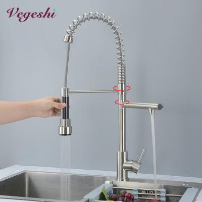 China High Quality Metered Hot Cold Vegeshi Kitchen Sink Faucet With Pull Down Sprayer Spring 304 SUS Commercial Kitchen Sink Faucets for sale