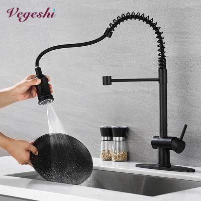 China Metered Faucets Vegeshi Factory Supply High Quality Single Handle Pull Down Spring Spout Mixers Tap Brushed Nickel Kitchen Sink Faucet for sale