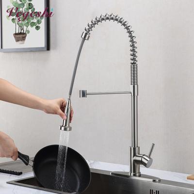 China Metered Faucets Vegeshi Kitchen Faucet With Pull Down Sprayer Brushed Nickel Stainless Steel Single Handle Pull Out Spring Sink Faucets for sale