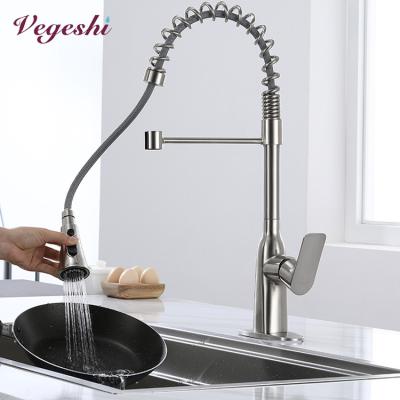 China Metered Faucets Vegeshi Amazone Kitchen Faucets With Pull Down Sprayer Brass Brushed Industrial Nickel Kitchen Sink Faucet for sale