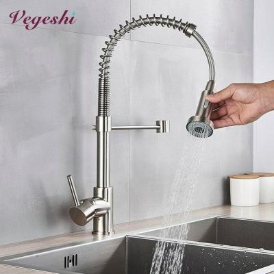 China Metered Faucets Vegeshi Kitchen Faucet With Pull Down Sprayer Black Stainless Steel Single Handle Pull Out Spring Sink Faucets for sale