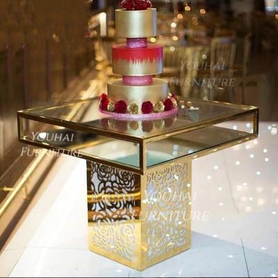 China Modern wedding gold stainless steel sweetheart cake table for sale for sale