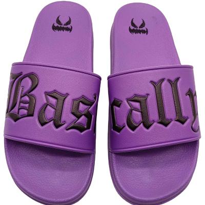 China Fashion Trend Slippers OEM Customized Logo Embossed Purple Slides Sandals for sale