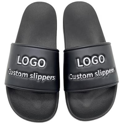 China Fashion Trend Unisex Slides PU Leather Embossed 3D Slippers Custom Designer Slides Sandals for sale