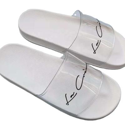 China Fashion Trend Custom Printing White Clear PVC Logo Slide Slippers for sale