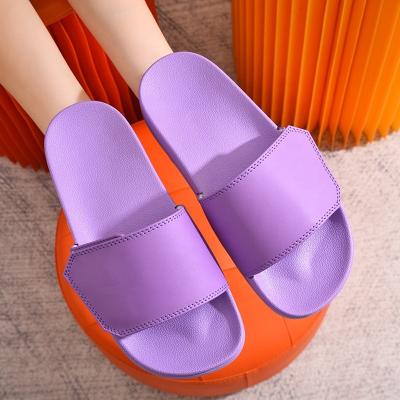 China Fashion Trend Customized Logo Foam Leather Purple Slippers Designer Women Open Flat Sandals Summer Beach Slide for sale