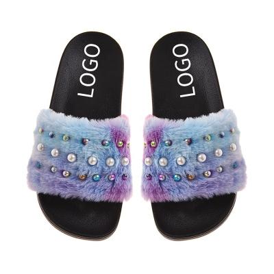 China Fashion Printing Trend Customized Winter Warm Fur House Fluffy House Slippers Slips Mules Shoes Women Ladies Slippers Shoe for sale