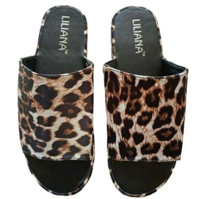 China Fashion Trend Fashion Slip On High Heel Sandals Women Leopard Print Platform Leather Slipper for sale