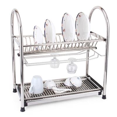 China Sustainable Stainless Steel Dish Rack with Drip Tray 2 Layer Tableware Holder Dish Storage Shelf Organizer for Kitchen Dish Drying Rack for sale