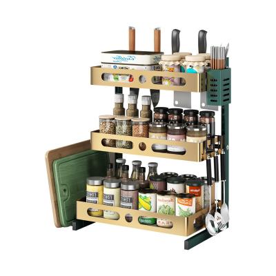 China Sustainable Multi-functional Kitchen Condiment Rack Counterto Multi Layer Storage Rack Detachable Spice Knife Storage Shelf Organizer for sale