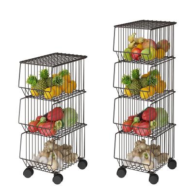 China Kitchen Fruit Vegetable Organizer Removable Trolley Space-Saving Fruit Baskets Sustainable Large Capacity Storage Multi-Layer Baskets for sale