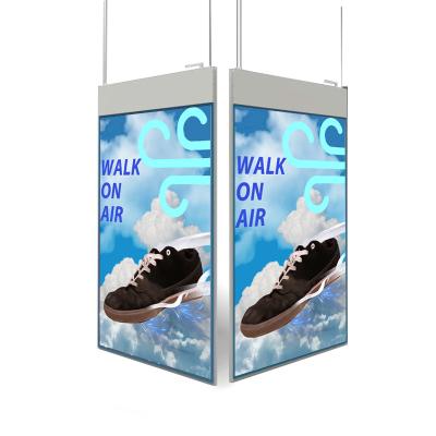 China New Design Indoor 43 Inch Hanging Digital Signage Advertising Video Display Player Slim Double Sided Transparent LCD Screen for sale