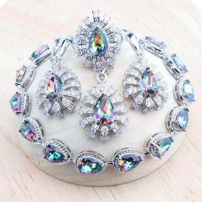 China FASHIONABLE Wedding 925 Silver Rainbow Zirconia Magic Jewelry Sets For Women Bridal Earrings Stones Rings Bracelets Necklace Pendant Set for sale