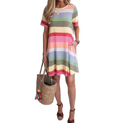 China Factory Wholesale Breathable Shir Dress Women Summer Oversized Print Dress Women Short Shirt Sleeve Elegant Dress for sale